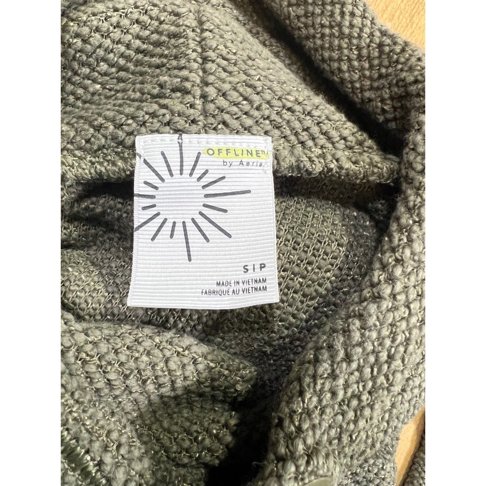 OFFLINE‎ by Aerie Funnel Neck Waffle Knit Sweatshirt Olive Green 8105792643 S